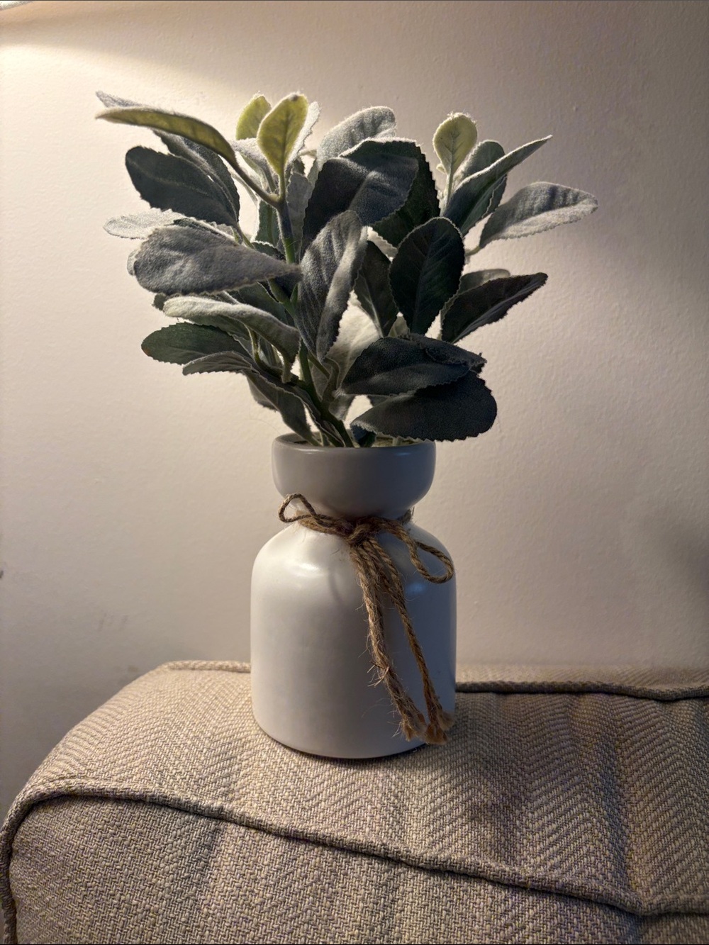 White Ceramic Vase with Faux Sage Stems - Home Accents